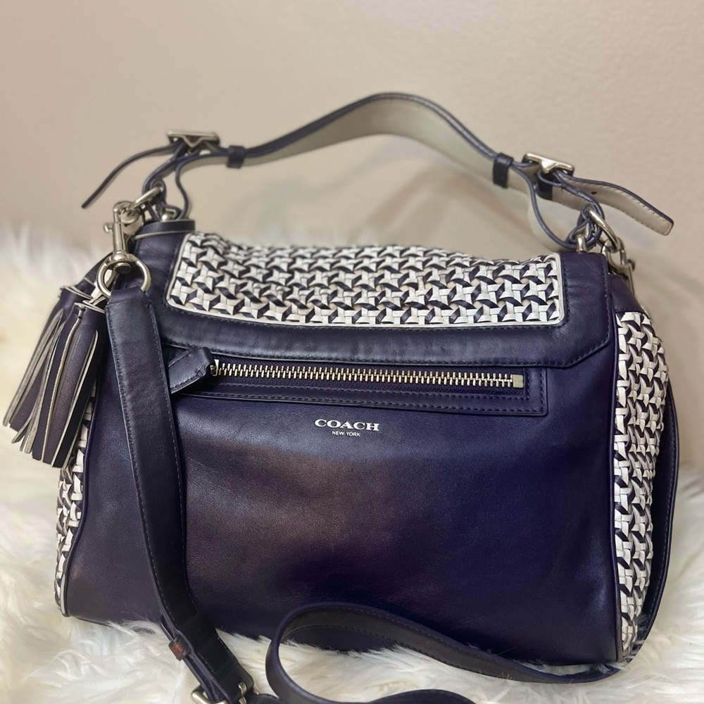 Coach Cream and Blue Shoulder Bag